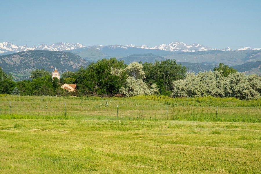 Northern Colorado grazing land with the snow-capped Front Range beyond