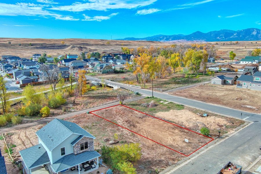 Aerial view of the buildable lot at 110 W William Street, Old Town Superior, Colorado