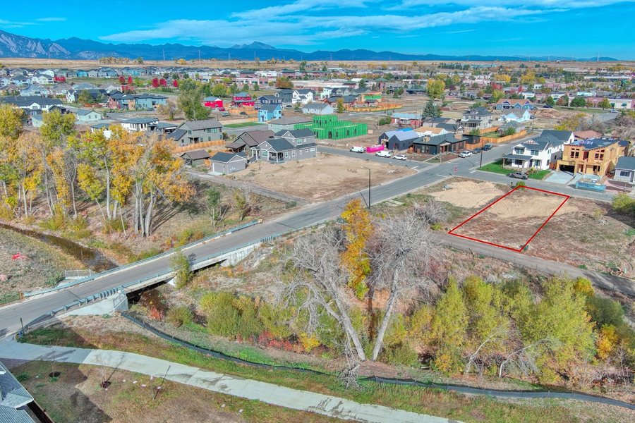Aerial view of the buildable lot at 110 W William Street, Old Town Superior, Colorado