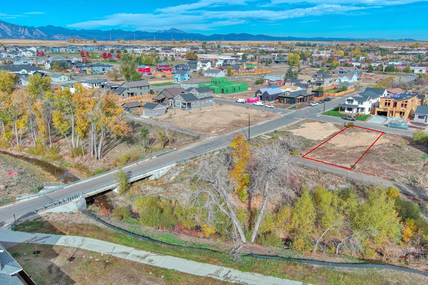 Aerial view of the buildable lot at 110 W William Street, Old Town Superior, Colorado